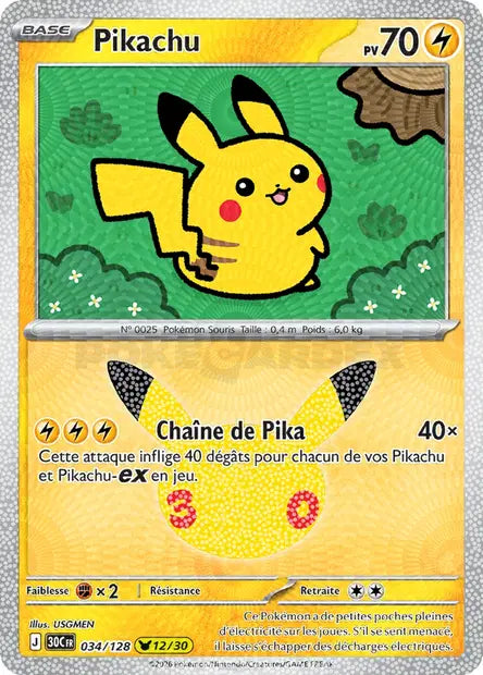 Pikachu Holo - 30e Anniversaire -034/128