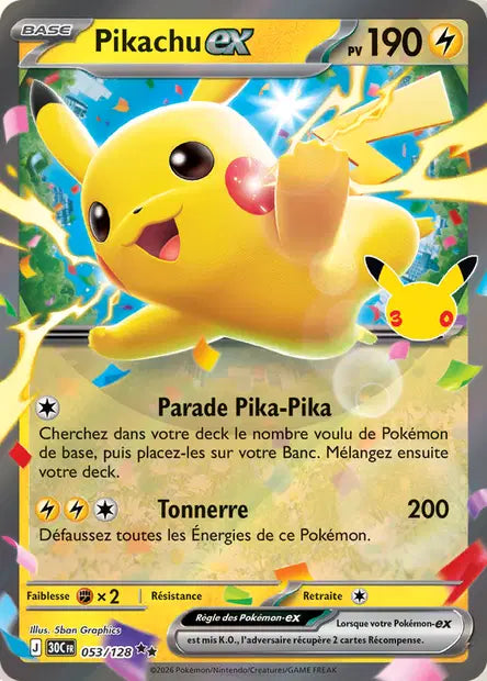Pikachu Ex - 30e Anniversaire -053/128