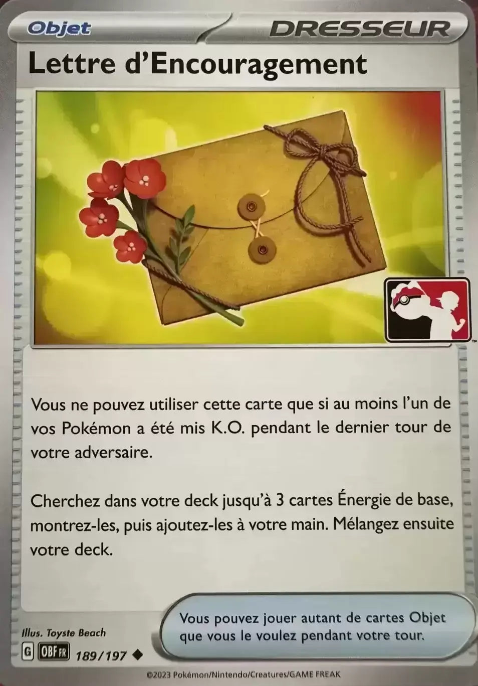 Lettre d ' Encouragement - Flamme Obsidienne Play Pokemon- 189/197